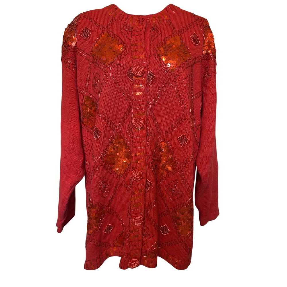 Victoria‎ Woman Red Sequin and Beaded Cardigan Sweater Size 3X